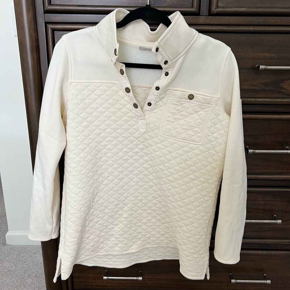 L.L. Bean Women's Quilted Sweatshirt Mock Neck Tunic Petite Medium Cream